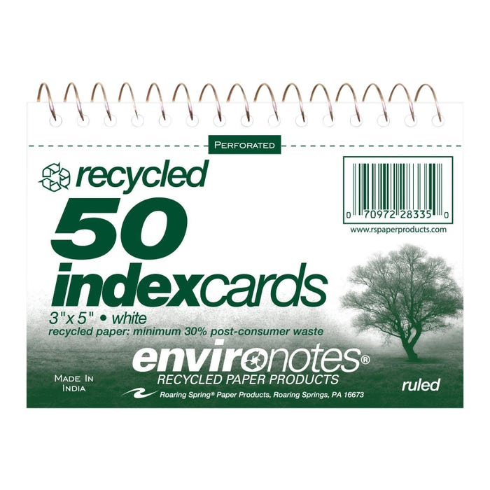 Roaring Spring Ruled Wirebound Index Cards, 3 x 5 Inches, White, Pack of 50