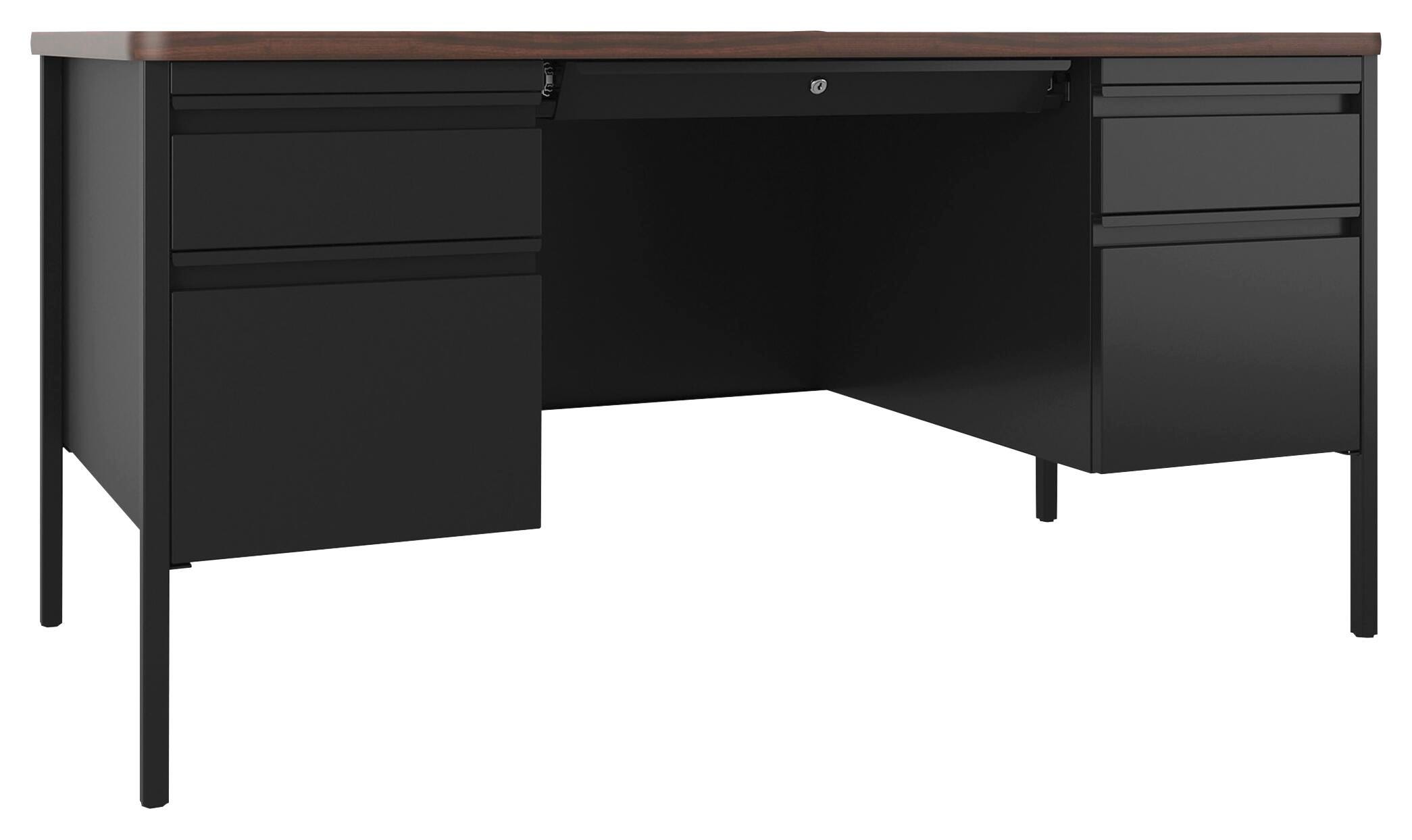 Lorell Fortress Series Walnut Top Teacher's Desk, Double Pedestal, 60 x 30 x 29-1/2 Inches, Walnut/Black 2005693