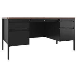 Lorell Fortress Series Walnut Top Teacher's Desk, Double Pedestal, 60 x 30 x 29-1/2 Inches, Walnut/Black 2005693