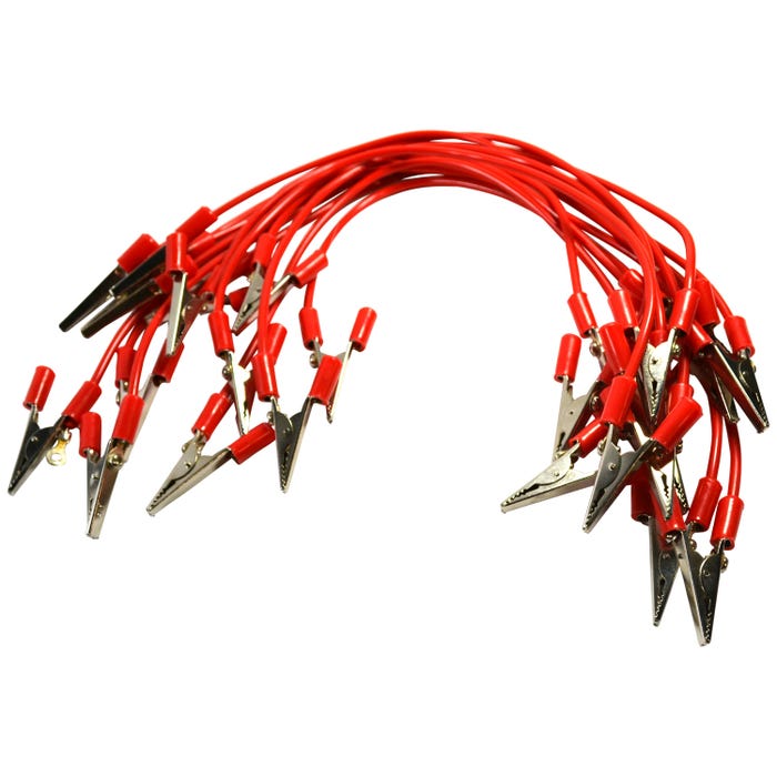 Eisco Labs Connecting Leads, 12 Inches, Double Alligator Clip Ends, Red, Pack of 12