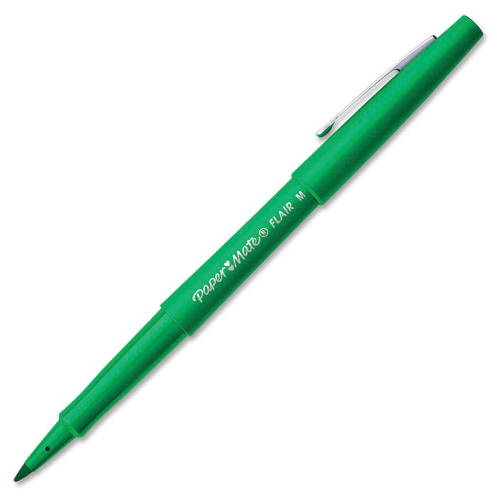 Paper Mate Flair Felt Tip Pens, Medium Point, 0.7 mm, Green, Pack of 12