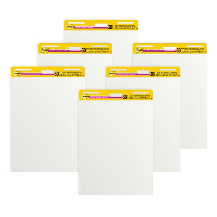 Post-It Self-Stick Easel Pads, 25 x 30 Inches, Unruled, White, 30 Sheets, Pack of 6