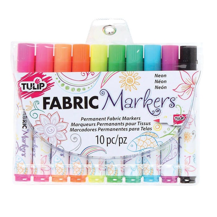 Tulip Permanent Fabric Brush Tip Markers, Neon, Set of 10