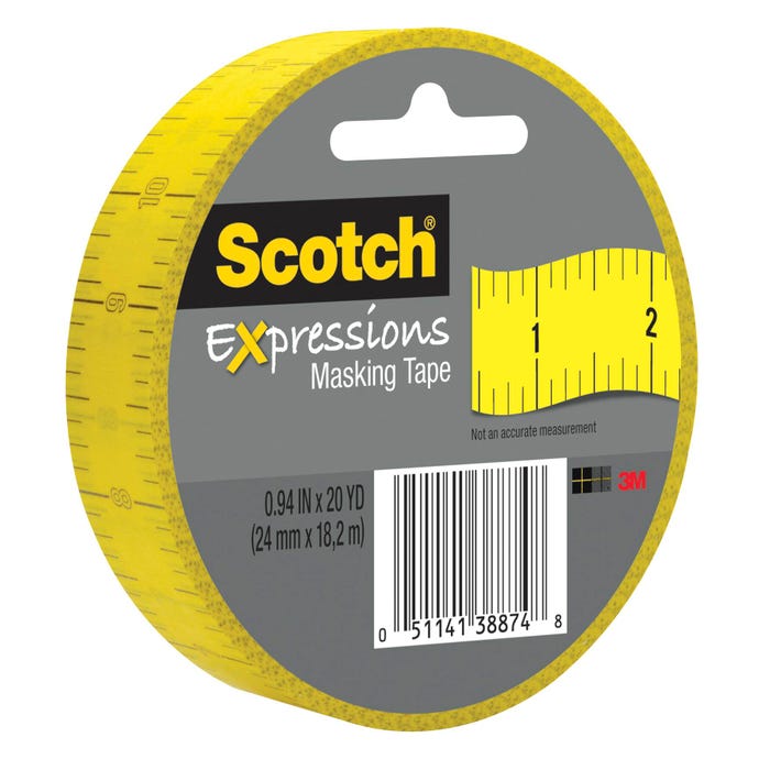 Scotch Expressions Masking Tape, 0.94 Inch x 20 Yards, Ruler Design