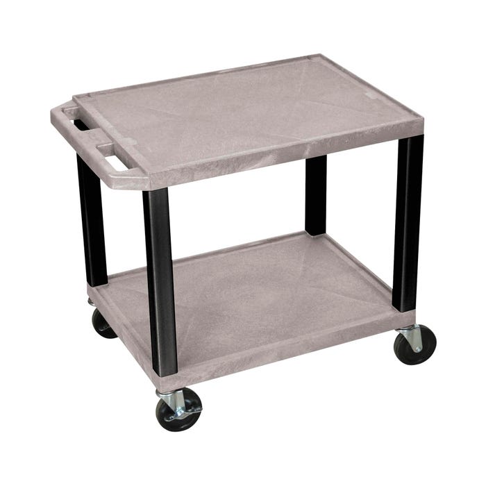 Luxor 2-Shelf Tuffy Cart with Power, Gray Shelves, Black Legs, 24 x 18 x 24-1/2 Inches