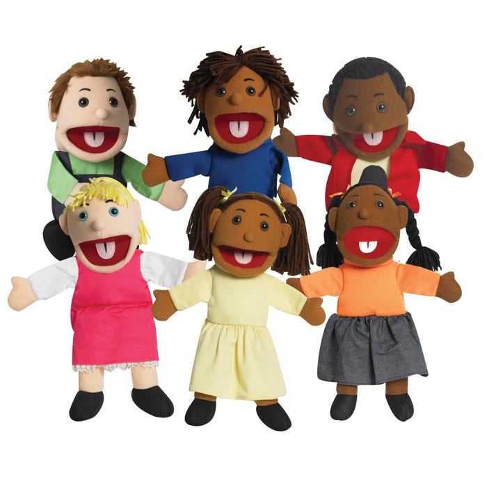 Children's Factory Multi-Ethnic Puppets, 15 Inches, Set of 6