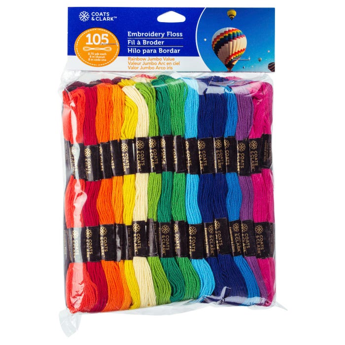 Coats & Clark Embroidery Floss, Assorted Colors, Pack of 105