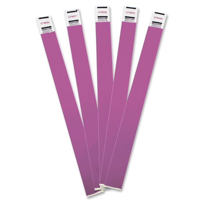 Advantus Wristbands, Tyvek, Numbered, 3/4 x 9-3/4 Inches, Pack of 100, Purple
