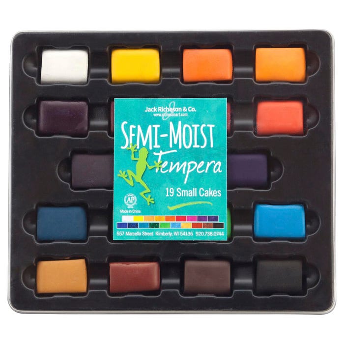 Jack Richeson Semi-Moist Tempera Cakes with Tray, Assorted Colors, Set of 19