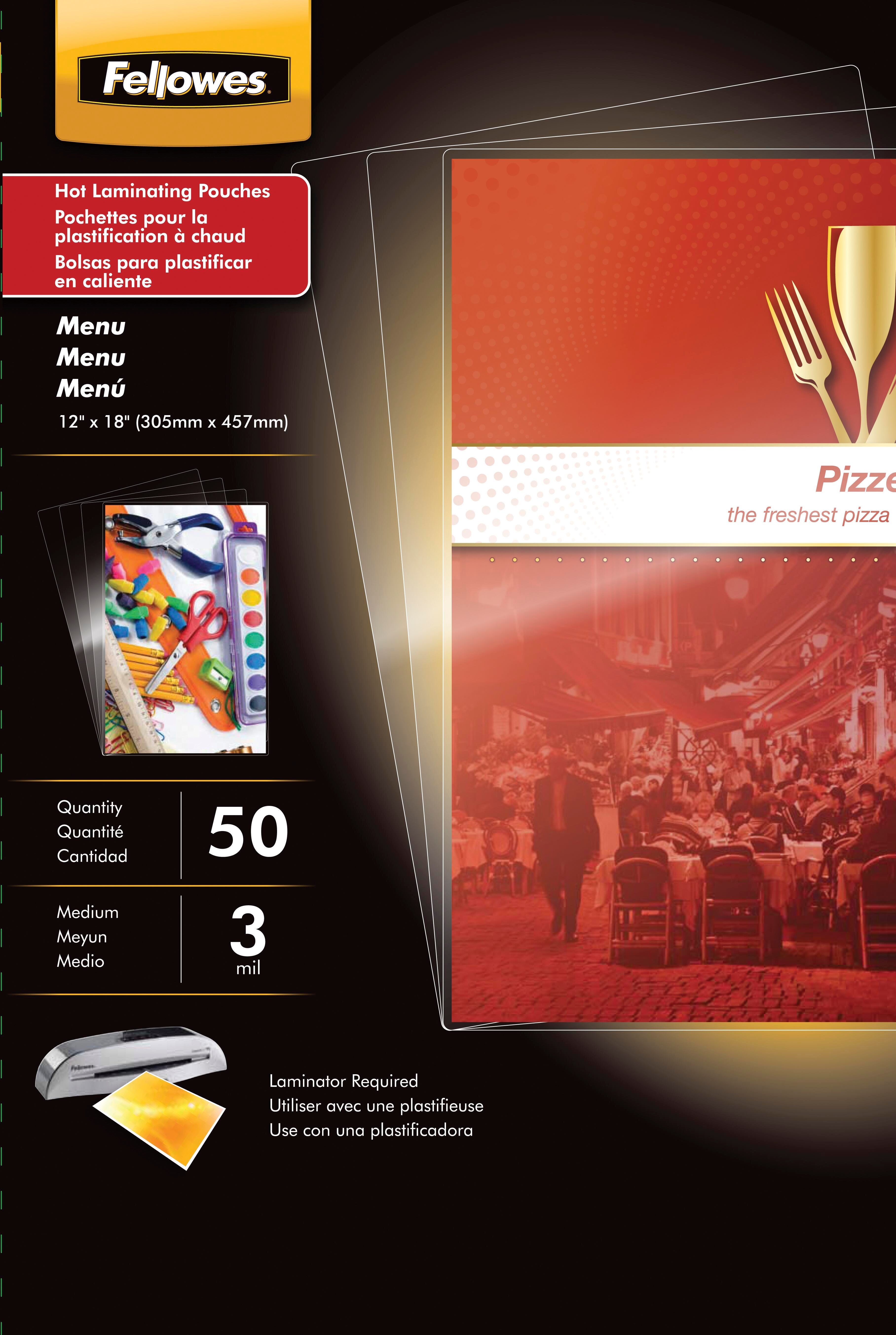 Fellowes Laminating Pouches, 12 x 18 Inches, 3 mil Thickness, Pack of 50, Item Number 1499285