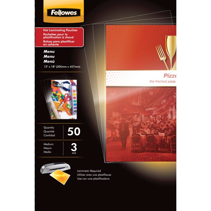 Fellowes Laminating Pouches, 12 x 18 Inches, 3 mil Thickness, Pack of 50