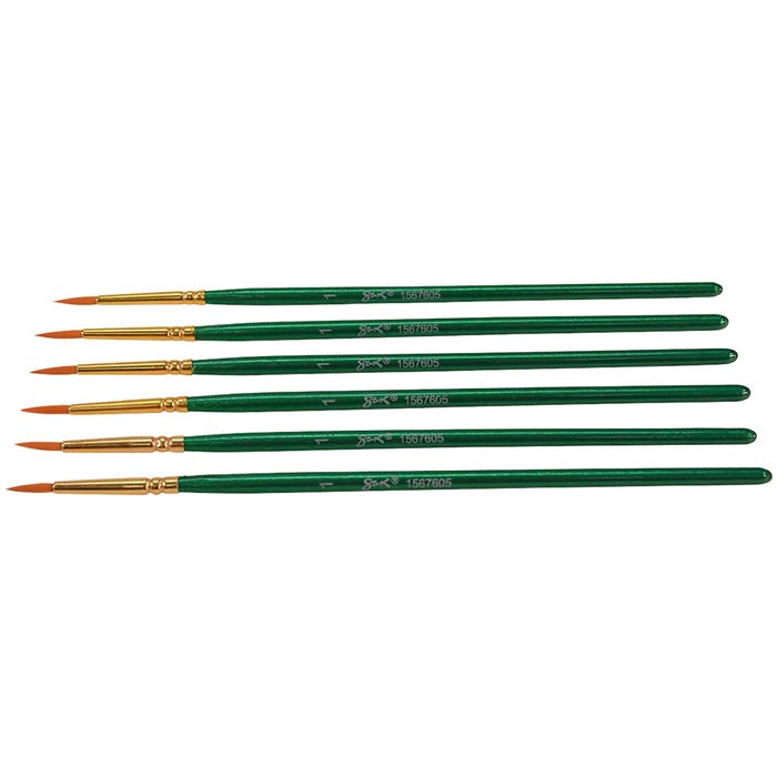 Sax Optimum Golden Synthetic Taklon Paint Brushes, Round Type, Short Handle, Size 1, Set of 6