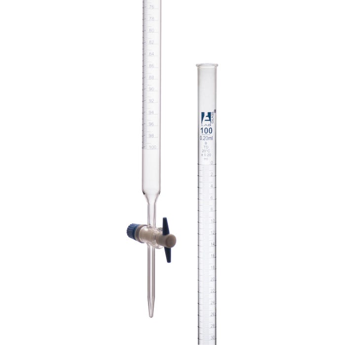 Eisco Labs Burette, Borosilicate Glass with PTFE Stopcock, Class B, 100ml