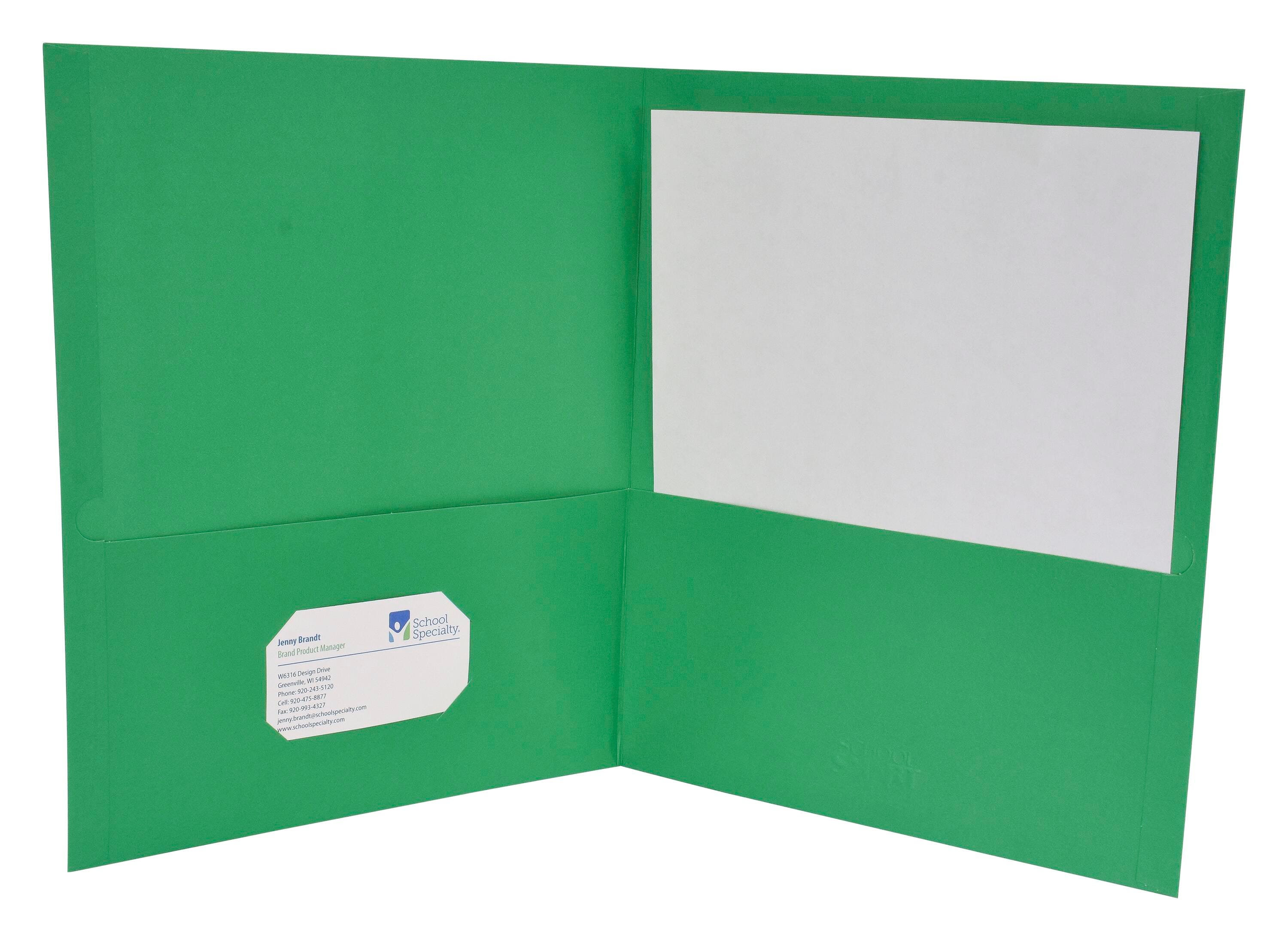 School Smart 2-Pocket Folders with No Brads, Green, Pack of 25 084894