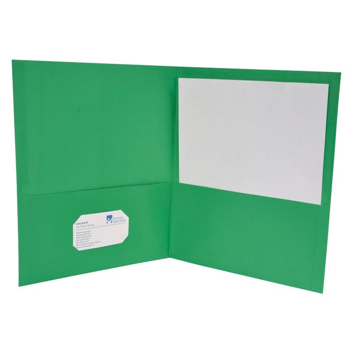 School Smart 2-Pocket Folders with No Brads, Green, Pack of 25