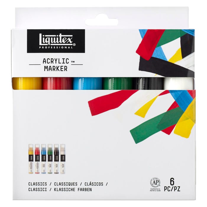 Liquitex Professional Wide Tip Paint Markers, Assorted Primary Colors, Set of 6