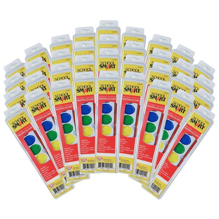 School Smart Watercolor Paint Classroom Pack, Assorted 8 Color Pans, Set of 36