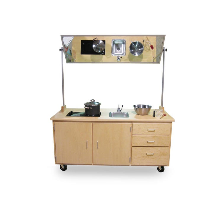 Nasco Exclusive by Hann, Mobile Demonstration Table with Mirror, Cooktop and Sink, 72 x 30 x 36 Inches