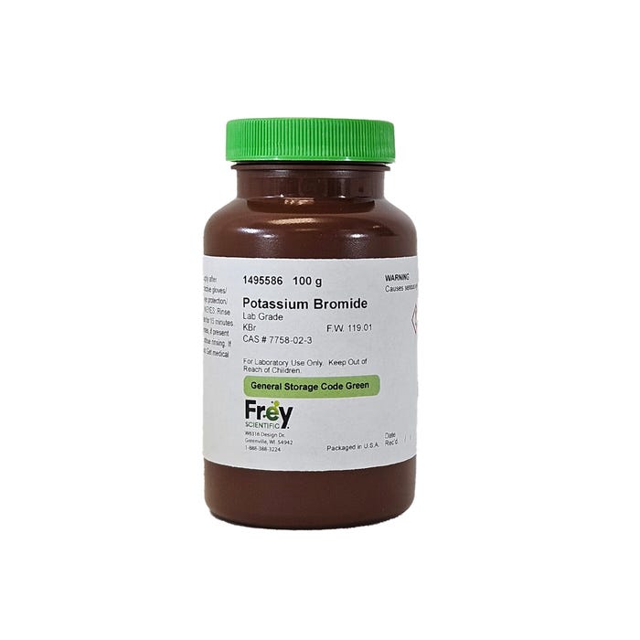 Frey Scientific Potassium Bromide, White Crystal, Lab Grade, 100 Grams