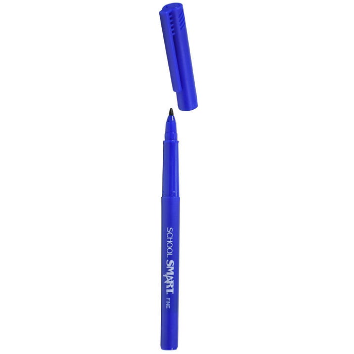 School Smart Felt Tip Pen, Water Based Ink Fine Tip, Blue, Pack of 12