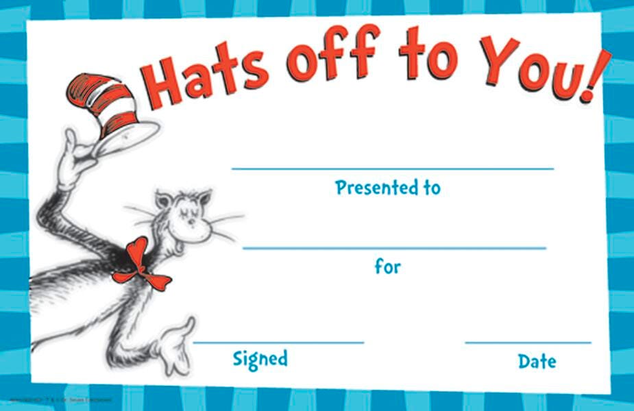 Eureka Dr. Seuss Cat in the Hat Hats Off to You Recognition Awards, Pack of 36 for Free Printable Cat In The Hat Hat