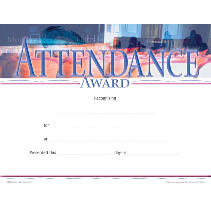Achieve It! Attendance Award Recognition Awards, Fill in the Blank, 11 x 8-1/2 Inches, Pack of 25