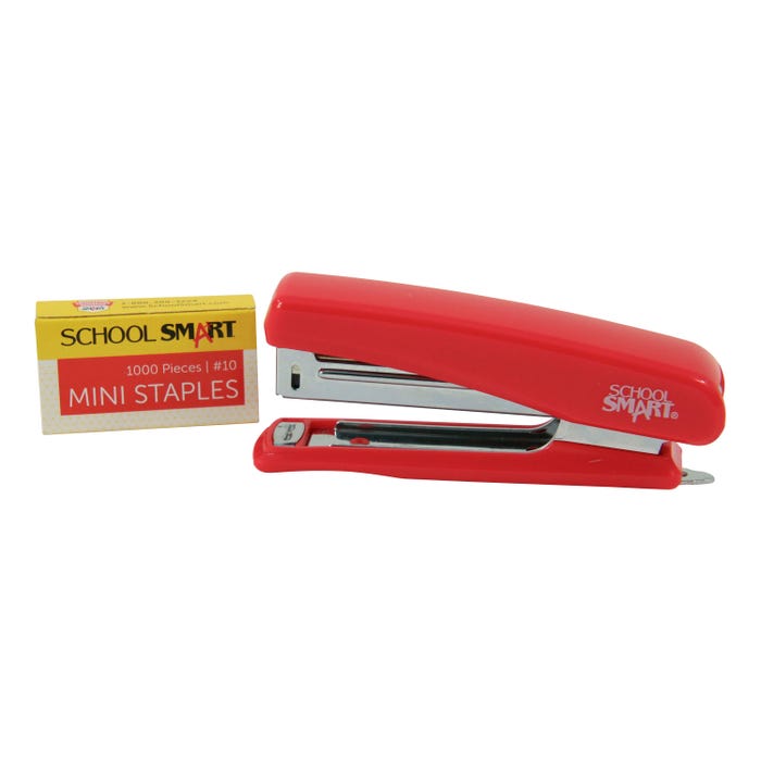 School Smart Mini Stapler Set with 1000 Staples, 20 Sheet Capacity, Red