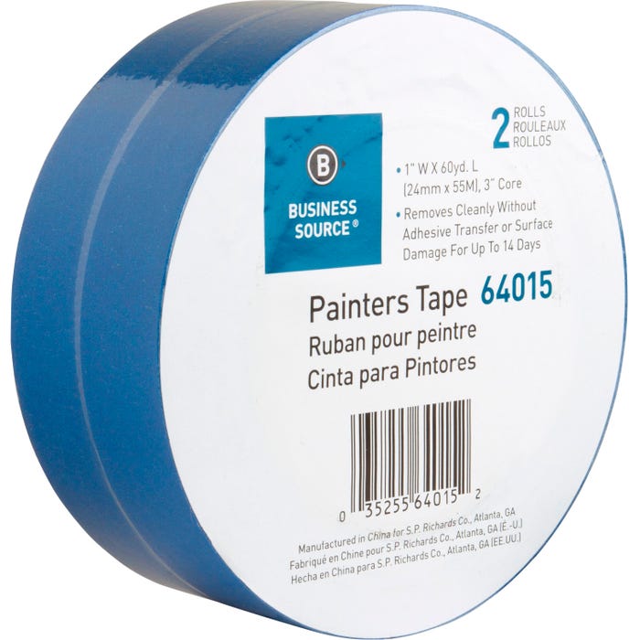 Business Source Multisurface Painter's Tape, 1 In x 60 Ft, Blue, Pack of 2