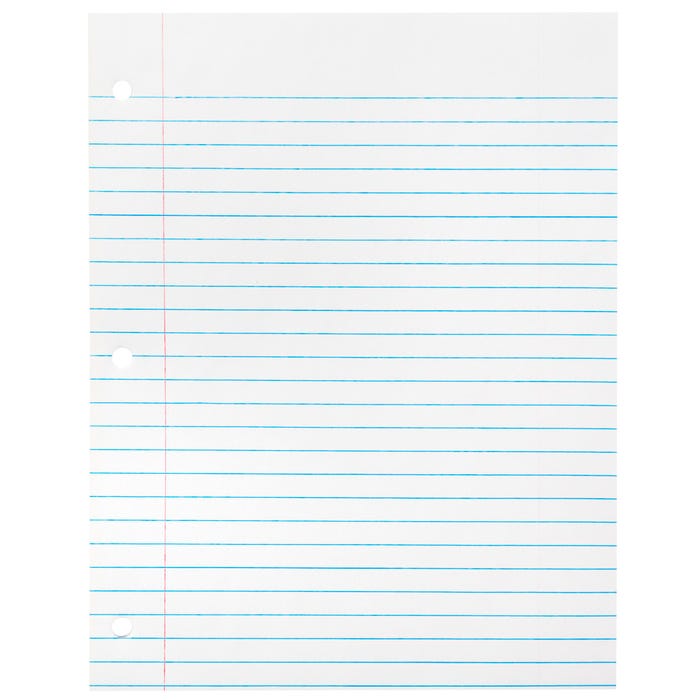 School Smart Sulphite 3-Hole Punched Theme Pad, 8-1/2 x 11 Inches, White, 100 Sheets