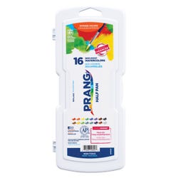 Prang Non-Toxic Semi-Moist Wax-Free Watercolor Paint, Plastic Half Rectangular Pan, 16 Assorted Colors