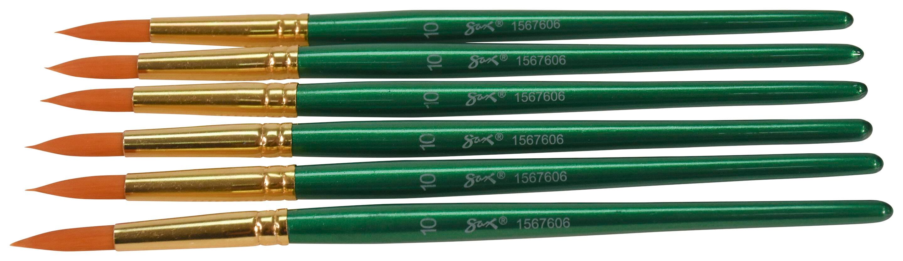 Sax Optimum Golden Synthetic Taklon Paint Brushes, Round Type, Short Handle, Size 10, Pack of 6 1567606