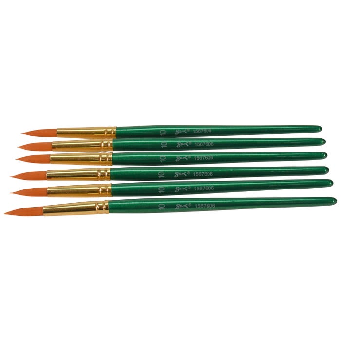 Sax Optimum Golden Synthetic Taklon Paint Brushes, Round Type, Short Handle, Size 10, Pack of 6