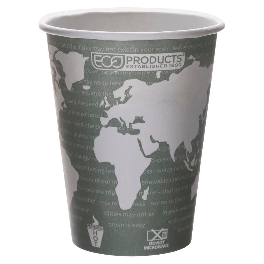 Eco-products Inc World Art Compostable Renewable Smooth Rolled Rim Hot Beverage Cup, Pack of 50, Item Number 1449279
