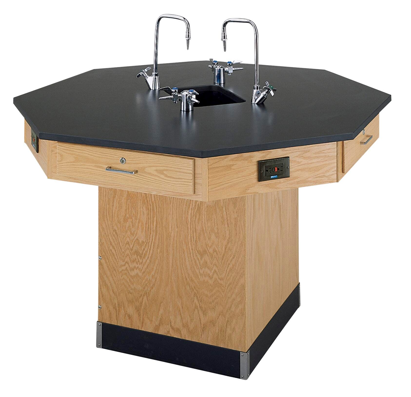 Image for Diversified Woodcrafts Octagon Workstation with Sink and Pedestal Base, 54 Inches Wide, Epoxy Resin Top from School Specialty