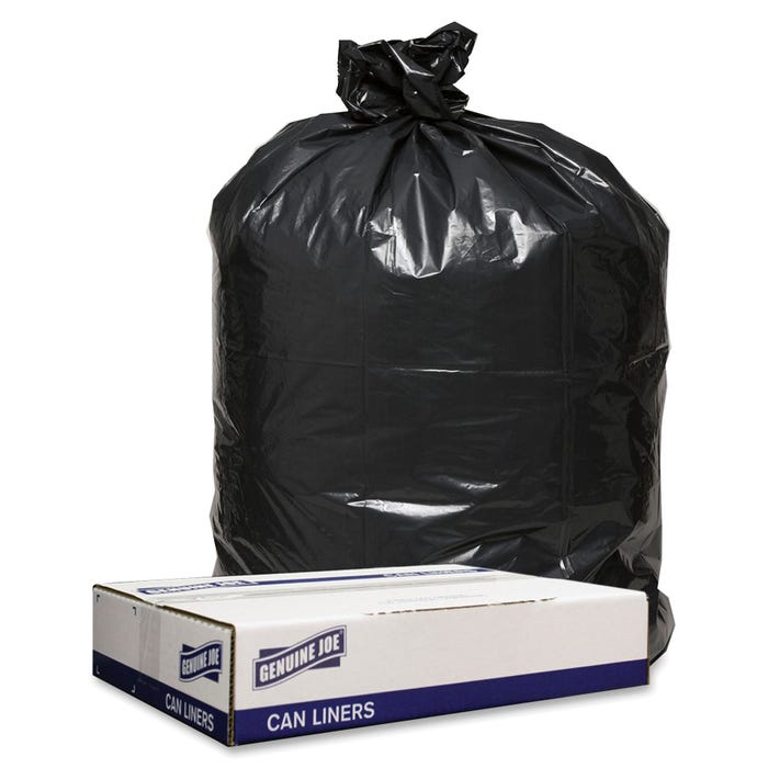 Genuine Joe Low Density Can Liners, 56 Gallon, 1.20 mil, Black, Pack of 100