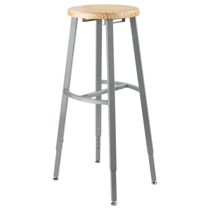 National Public Seating Titan Stool, Wood Seat, 30-38 Inch Adjustable Height, Gray Frame