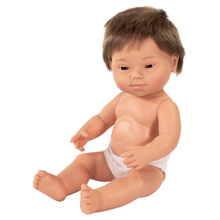 Miniland Baby Doll Caucasian Boy with Down Syndrome, 15 Inches
