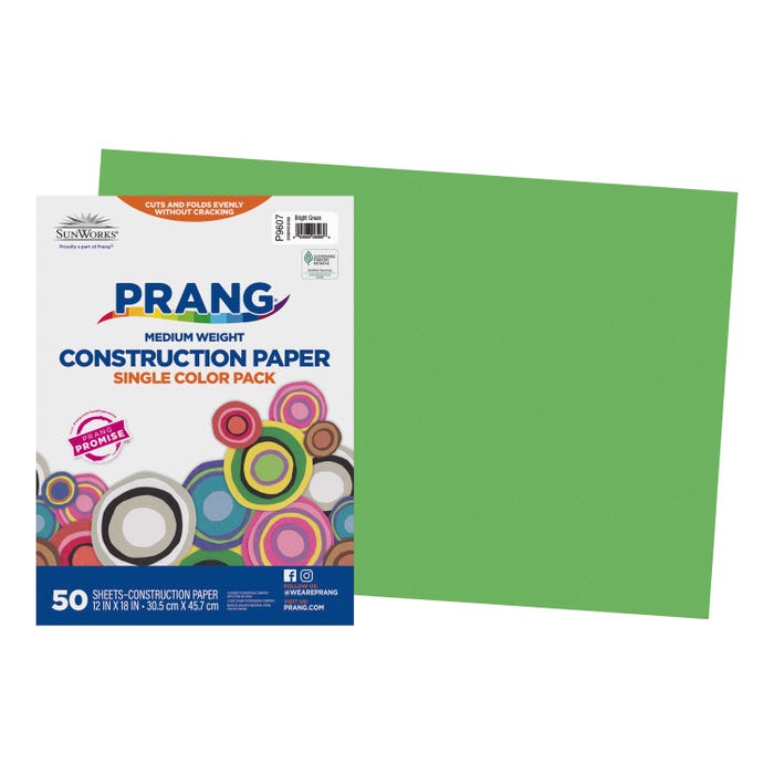 Prang Medium Weight Construction Paper, 12 x 18 Inches, Bright Green, 50 Sheets