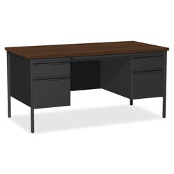 Lorell Walnut Laminate Fortress Series, Double Pedestal Desk, 60 x 30 x 29-1/2 Inches, Walnut/Black