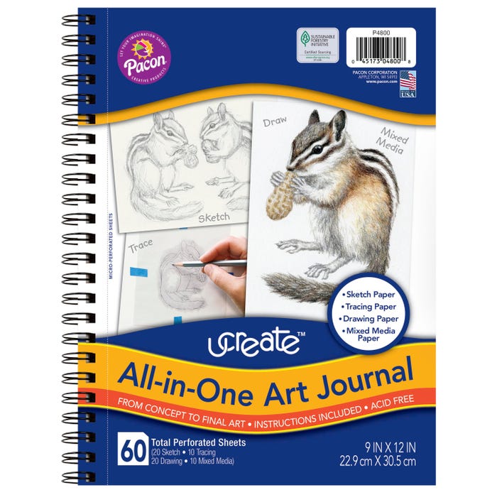 Ucreate All-in-One Art Journal, 9 x 12 Inches, White, 60 Sheets