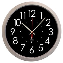 Contemporary High Contrast Quartz Dial Clock, 14-1/2 Inch Diameter, Silver Frame, Case of 10