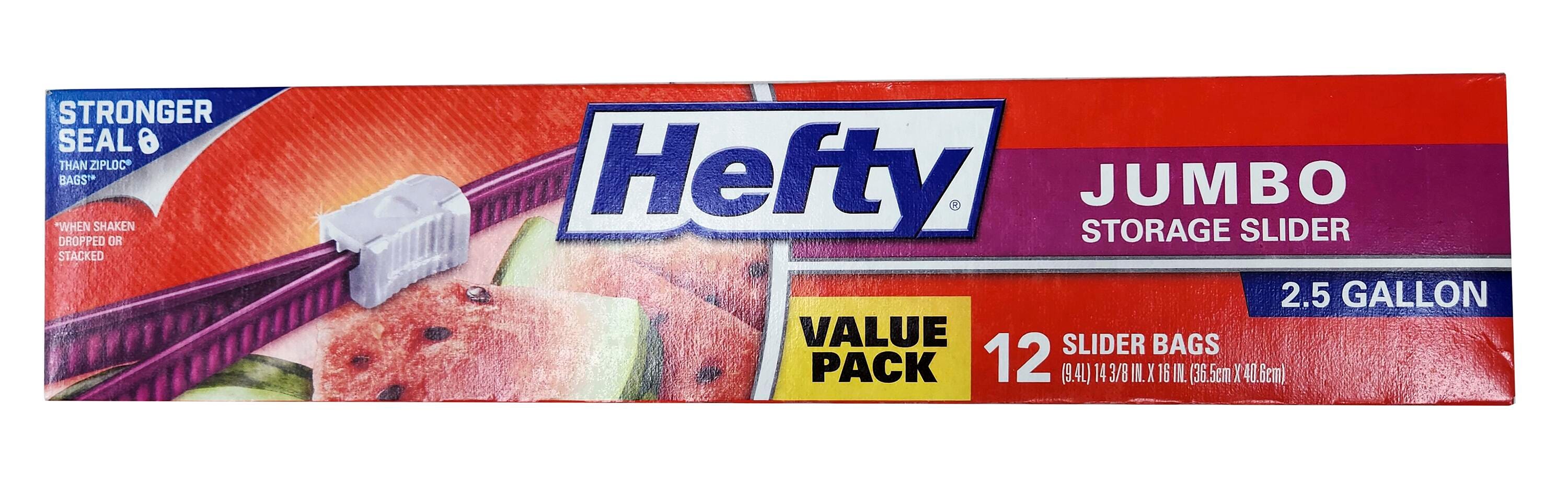 Hefty Jumbo Storage Slider Bags, 2.5 Gallon, Box of 12 2116641