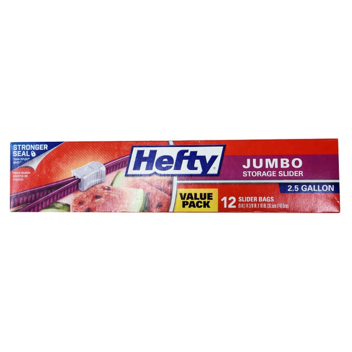 Hefty Jumbo Storage Slider Bags, 2.5 Gallon, Box of 12