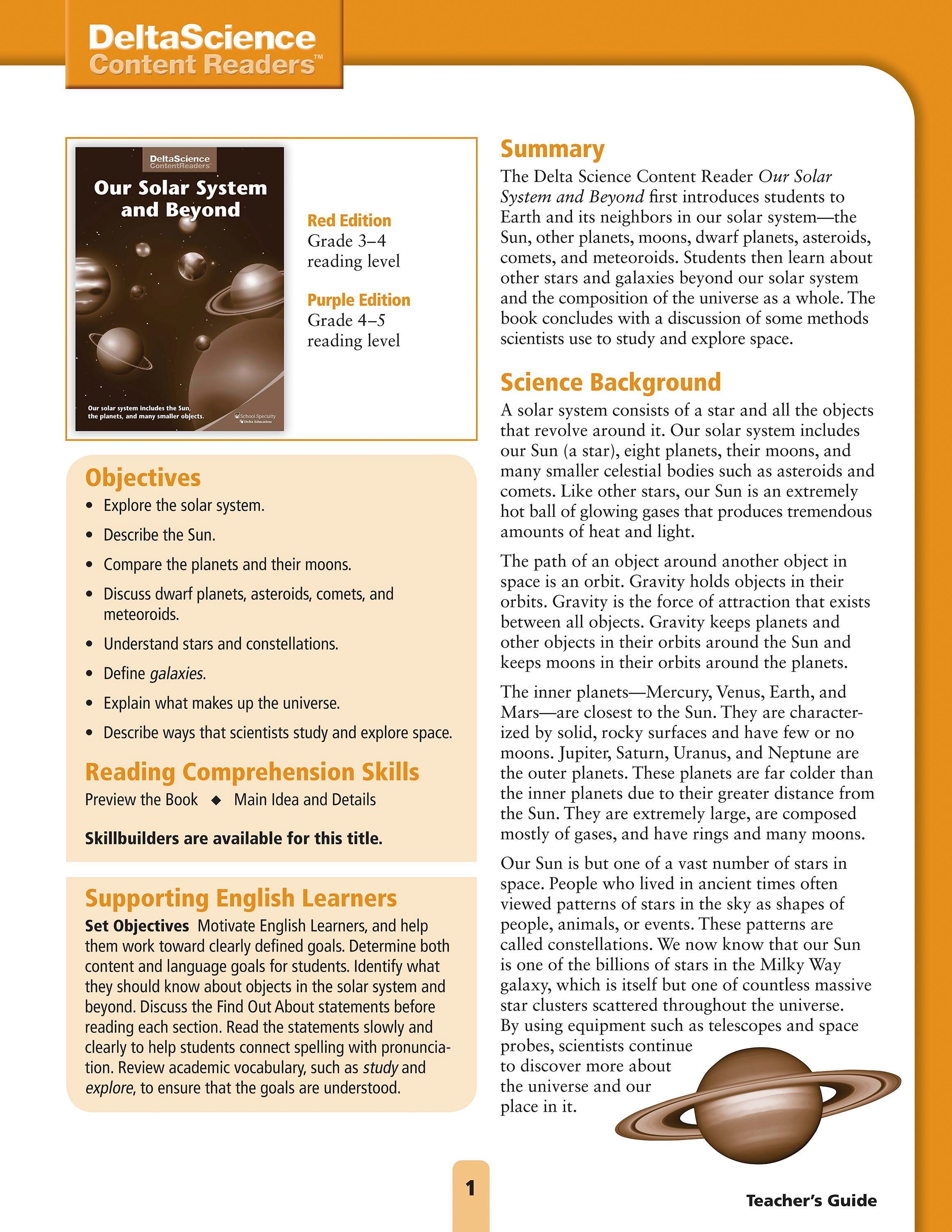Delta Science Content Readers Our Solar System Red and Purple Teacher's Guide, Item Number 1278155