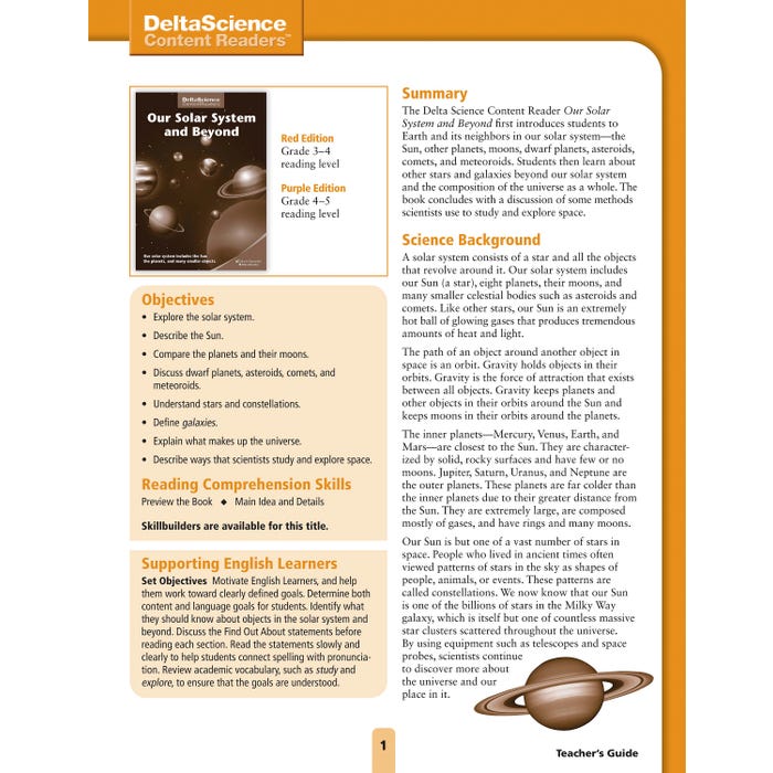 Delta Science Content Readers Our Solar System Red and Purple Teacher's Guide