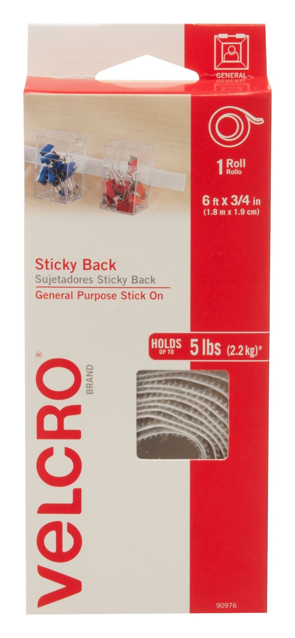 VELCRO Brand Tape Roll with Adhesive, 3/4 Inch X 6 Feet, White, Item Number 2102630