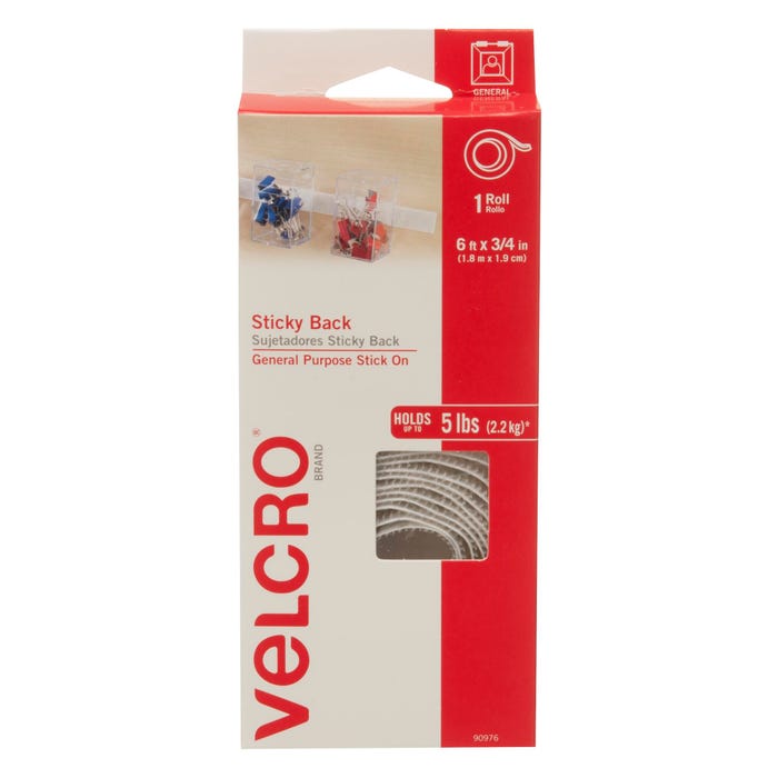 VELCRO Brand Tape Roll with Adhesive, 3/4 Inch X 6 Feet, White