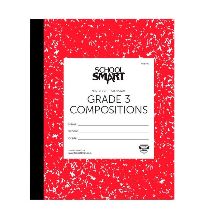 School Smart Skip-A-Line Ruled Composition Book, Grade 3, Red, 50 Sheets/100 Pages