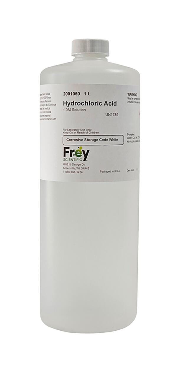 Frey Scientific Hydrochloric Acid, 1.0M Solution, Lab Grade, 1 Liter, Pack of 2