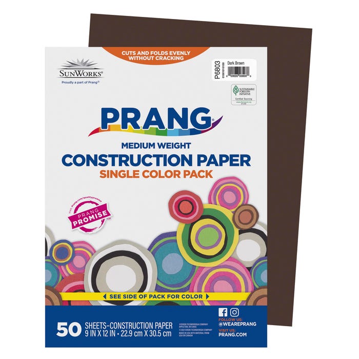 Prang Medium Weight Construction Paper, 9 x 12 Inches, Dark Brown, Pack of 50